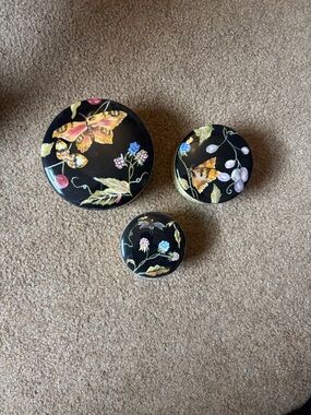 Set of 3 Black Butterfly Floral Decorative Tins